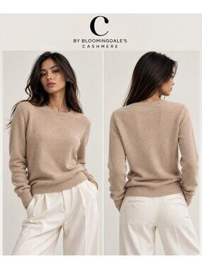 C by Bloomingdale's 100% 2-Ply Cashmere Crewneck Sweater Beige S